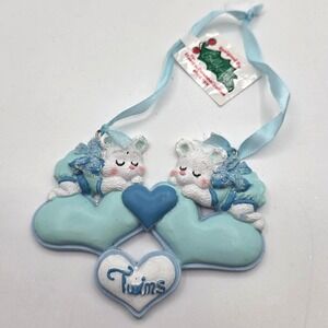 Holly Adler Kurt Adler Sleeping Bear Babies Blue Twins Christmas Ornament